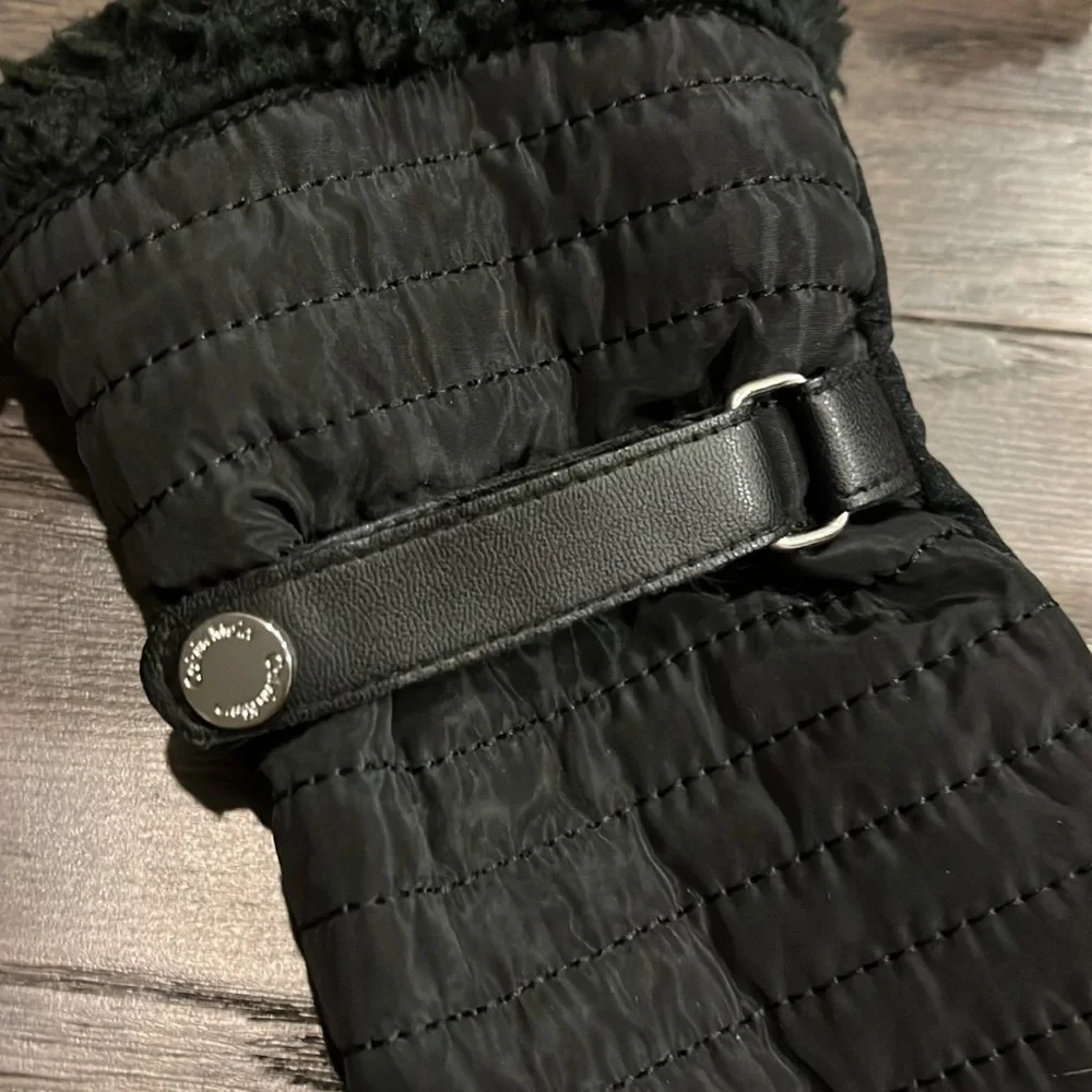 CALVIN KLEIN Black stitched Fleece Lined new Women's Mittens Mitts L/XL glovess